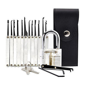 Transparent Practice Padlock 12 Piece Unlocking Lock Pick Set Key Extractor